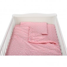 BabyNeeds Lenjerie patut 3 piese 140x70 cm Roz cu stelute albe BabyNeeds Lenjerie patut 3 piese 140x70 cm Roz cu stelute albe