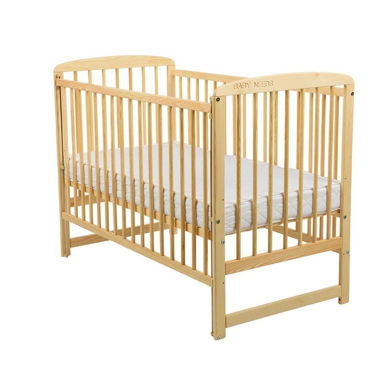 BabyNeeds Patut din lemn Ola 120x60 cm cu laterala culisanta Natur Saltea 12 cm