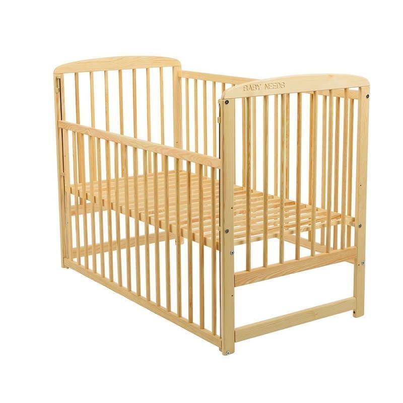 BabyNeeds Patut din lemn Ola 120x60 cm cu laterala culisanta Natur Saltea 12 cm