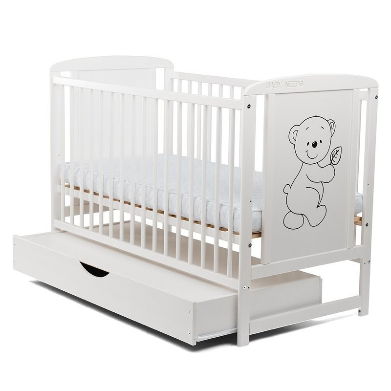 BabyNeeds Patut din lemn Timmi 120x60 cm cu sertar Alb Saltea 12 cm