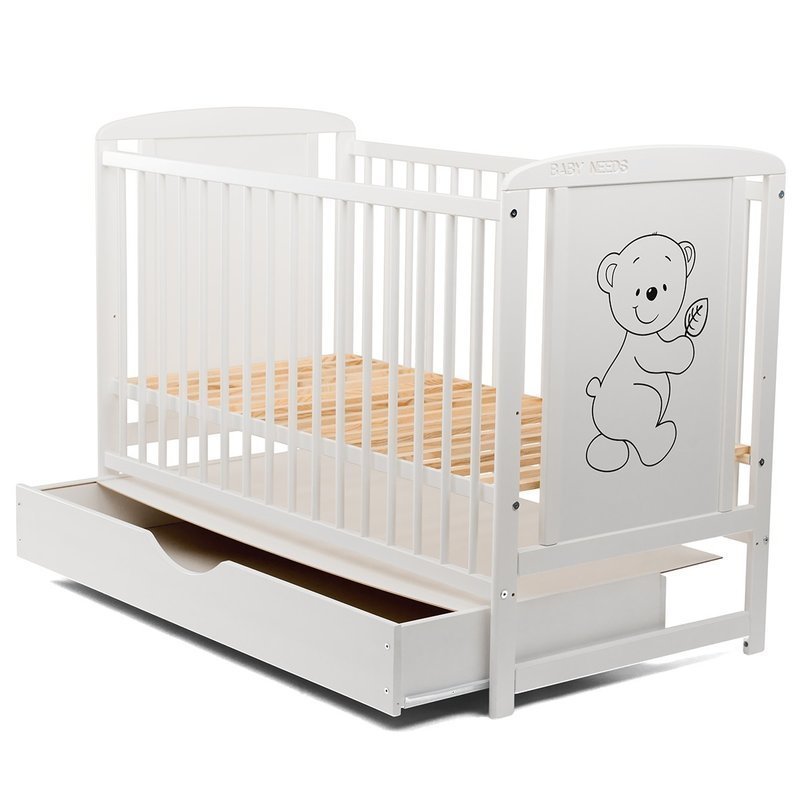 BabyNeeds Patut din lemn Timmi 120x60 cm cu sertar Alb Saltea 12 cm