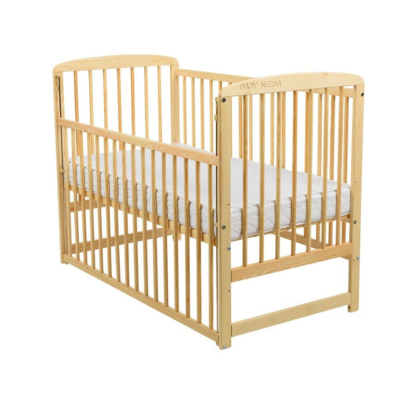 BabyNeeds Patut din lemn Ola 120x60 cm cu laterala culisanta Natur