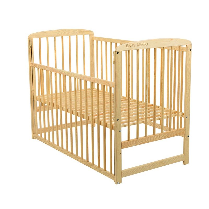 BabyNeeds Patut din lemn Ola 120x60 cm cu laterala culisanta Natur