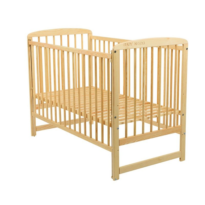 BabyNeeds Patut din lemn Ola 120x60 cm cu laterala culisanta Natur cu Saltea 10 cm