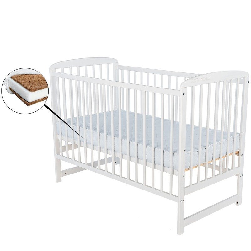 Patut din lemn BabyNeeds Ola 120 60 cm Alb plus Saltea 12 cm