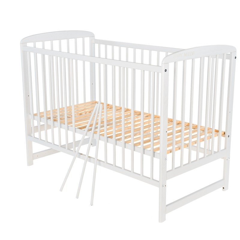 Patut din lemn BabyNeeds Ola 120 60 cm Alb plus Saltea 12 cm