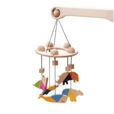 Carusel patut bebelusi Mobile cu 5 jucarii colorate animale lemn Mobbli