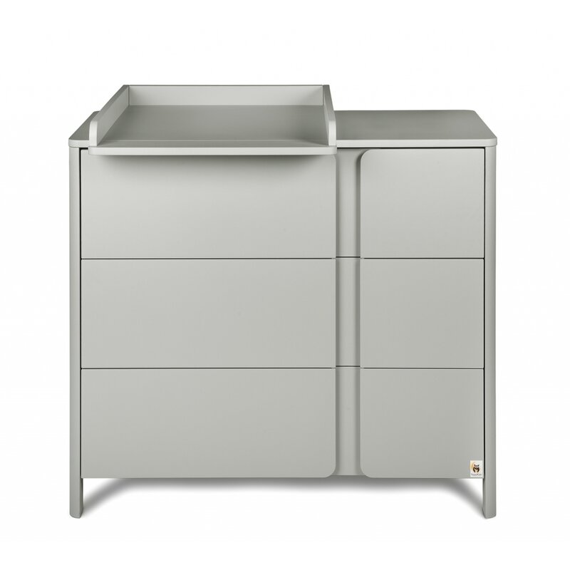 Comoda de infasat YappyClassic din lemn Cu trei sertare Cu blat de infasat detasabil YappyKids 105x50x90 cm Gri