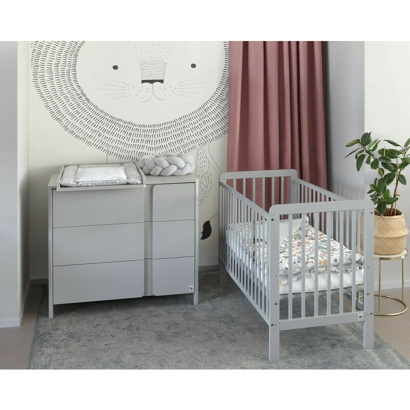 Comoda de infasat YappyClassic din lemn Cu trei sertare Cu blat de infasat detasabil YappyKids 105x50x90 cm Gri