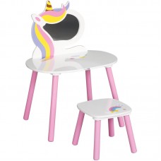 Set de toaleta pentru copii Unicorn Cu masuta si scaun din lemn FreeON White Pink