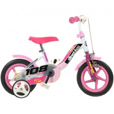 Bicicleta copii Dino Bikes 10 108 Sport alb si roz cu frana