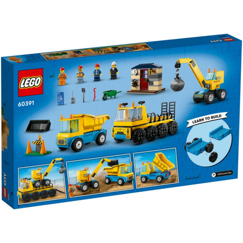 Camioane de constructie si macara cu bila pentru demolari LEGO City 60391