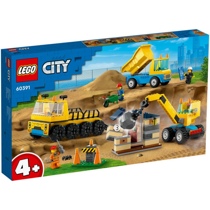 Camioane de constructie si macara cu bila pentru demolari LEGO City 60391