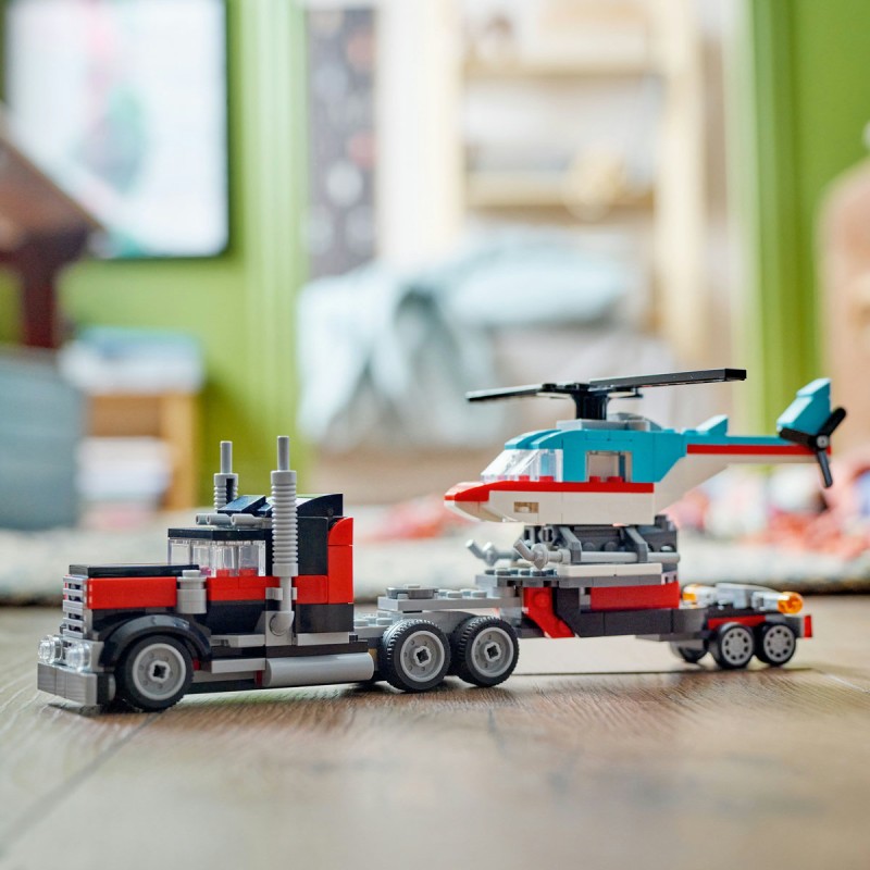 Camioneta cu platforma si elicopter LEGO Creator 31146