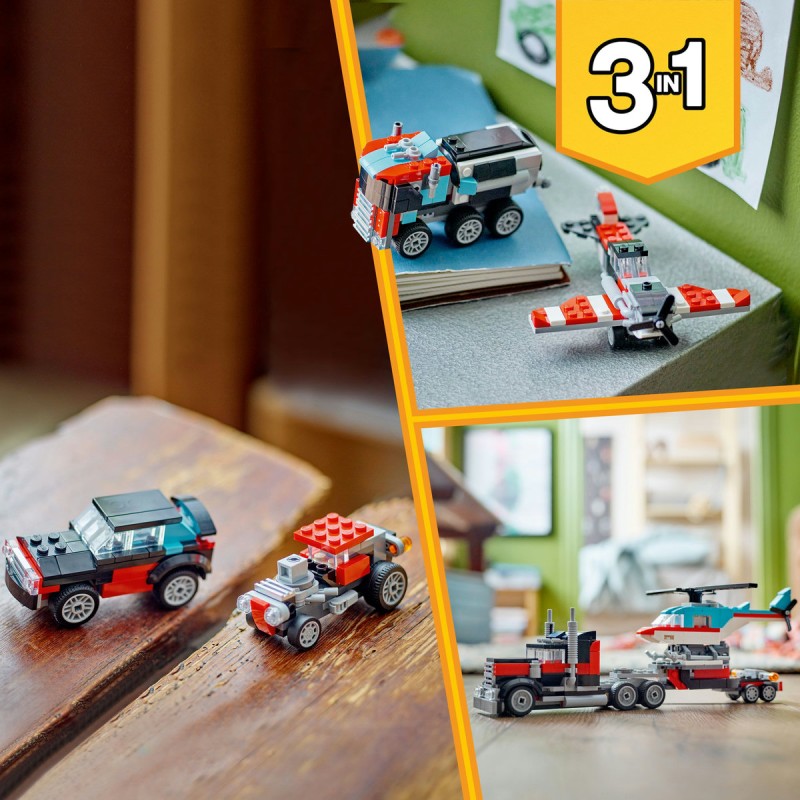 Camioneta cu platforma si elicopter LEGO Creator 31146