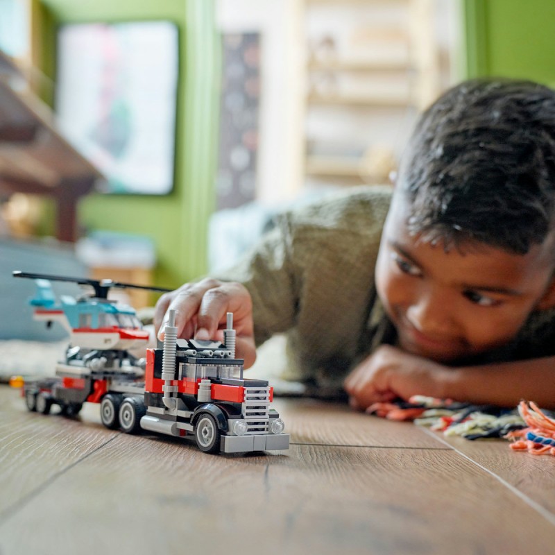 Camioneta cu platforma si elicopter LEGO Creator 31146