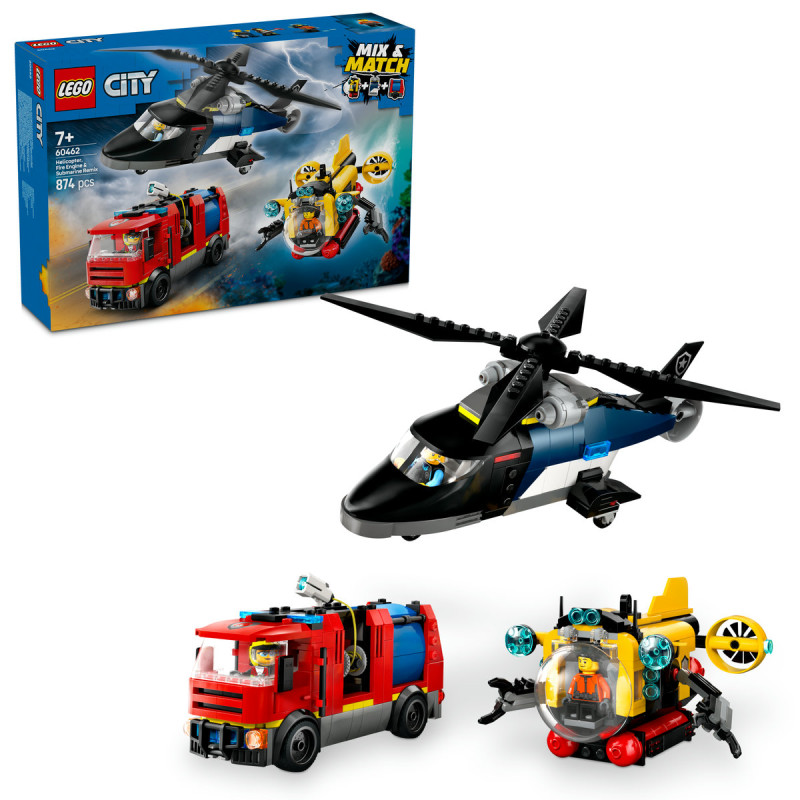 Elicopter, camion de pompieri si submarin remixate 60462 LEGO City