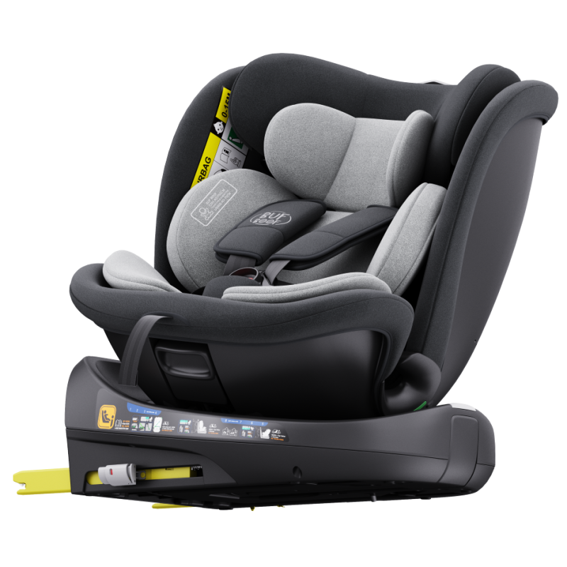 Scaun Auto B-Joy DELUXE BUF BOOF iSIZE Grey cu Isofix pozitie somn 155 grade rotativ 360 grade 40-150 cm