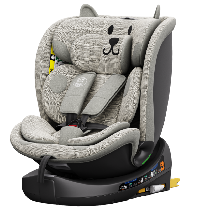 BUF BOOF® B-Joy DELUXE i-Size 40–150 cm Scaun Auto Copii, ISOFIX, Rotativ 360°, Reclinare 155°, Poziție Somn, LightGreyCAT