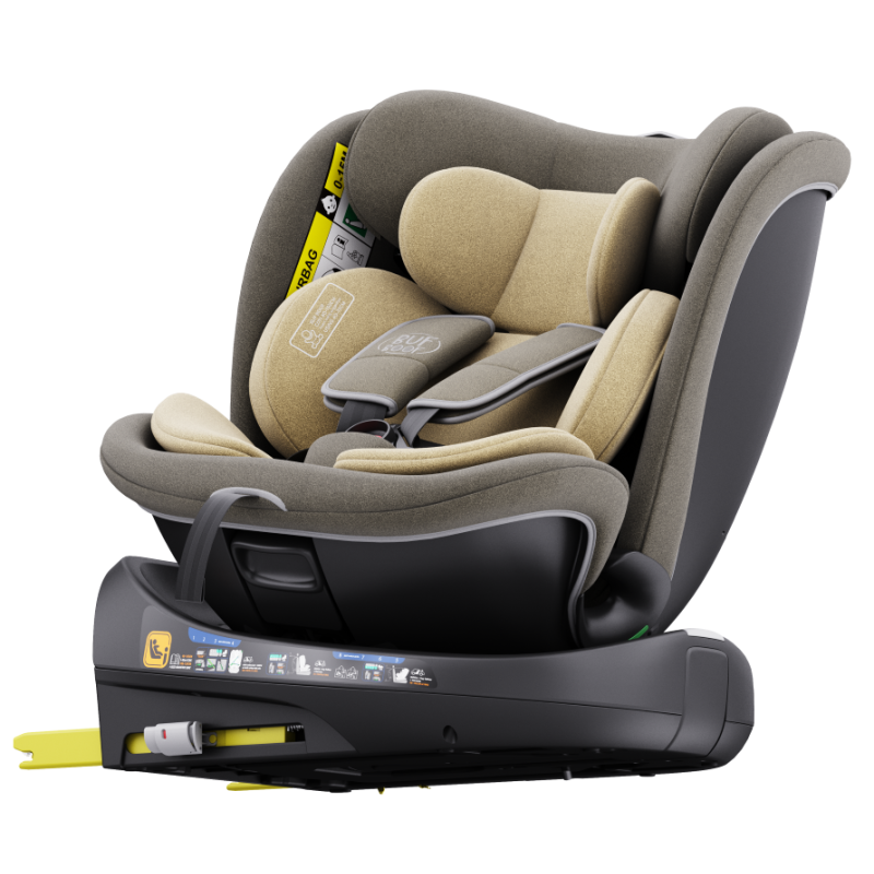 Scaun Auto B-Joy DELUXE BUF BOOF iSIZE LightBrown cu Isofix pozitie somn 155 grade rotativ 360 grade 40-150 cm