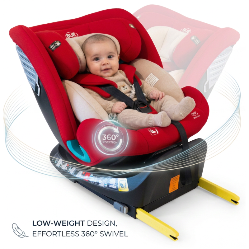 Scaun Auto Saphir DELUXE BUF BOOF iSIZE Red cu Isofix pozitie somn 165 grade rotativ 360 grade 40-150 cm