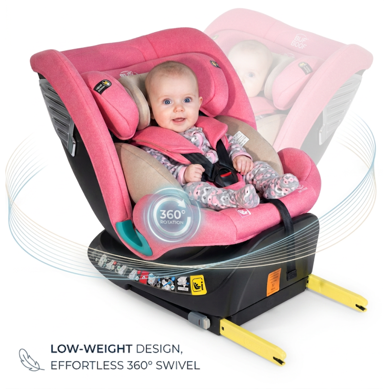 Scaun Auto Saphir DELUXE BUF BOOF iSIZE UnicornPink cu Isofix pozitie somn 165 grade rotativ 360 grade 40-150 cm