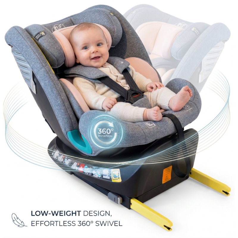 Scaun Auto Saphir DELUXE BUF BOOF iSIZE Pink cu Isofix pozitie somn 165 grade rotativ 360 grade 40-150 cm