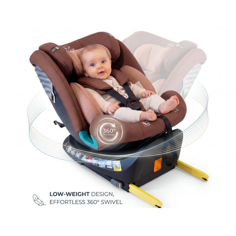 Scaun Auto Saphir DELUXE BUF BOOF iSIZE Coffee cu Isofix pozitie somn 165 grade rotativ 360 grade 40-150 cm