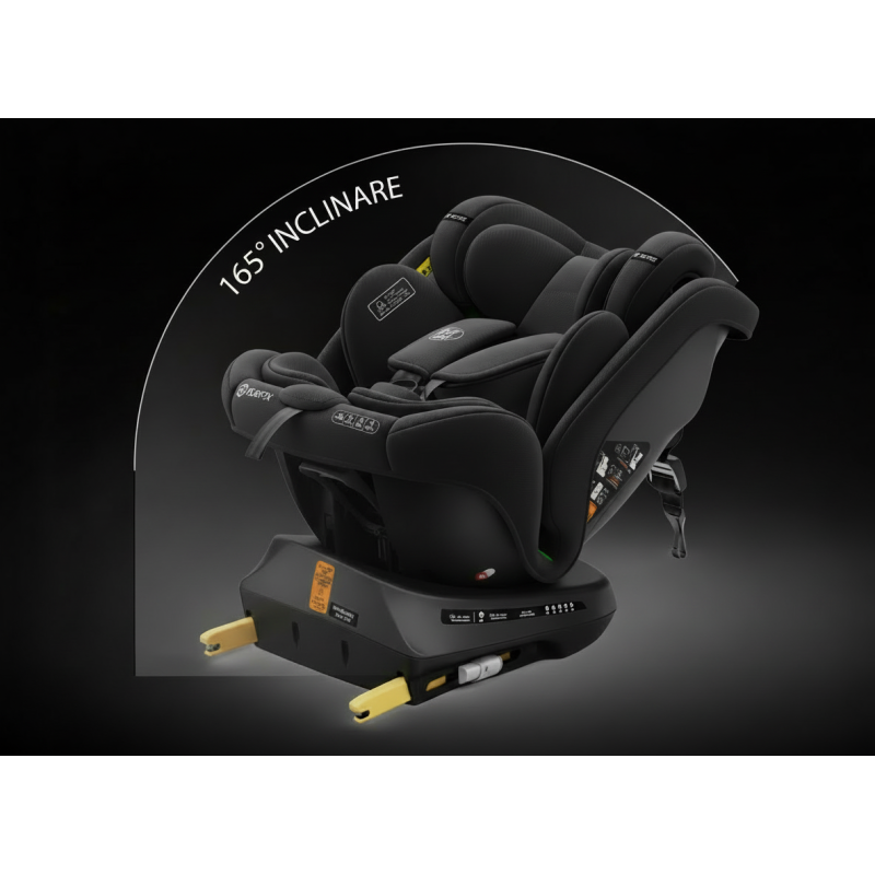 BUF BOOF® Scaun Auto P100 i-Size R129 Rotativ 360° ISOFIX 40–150 cm (0–36 kg) BlackJeans