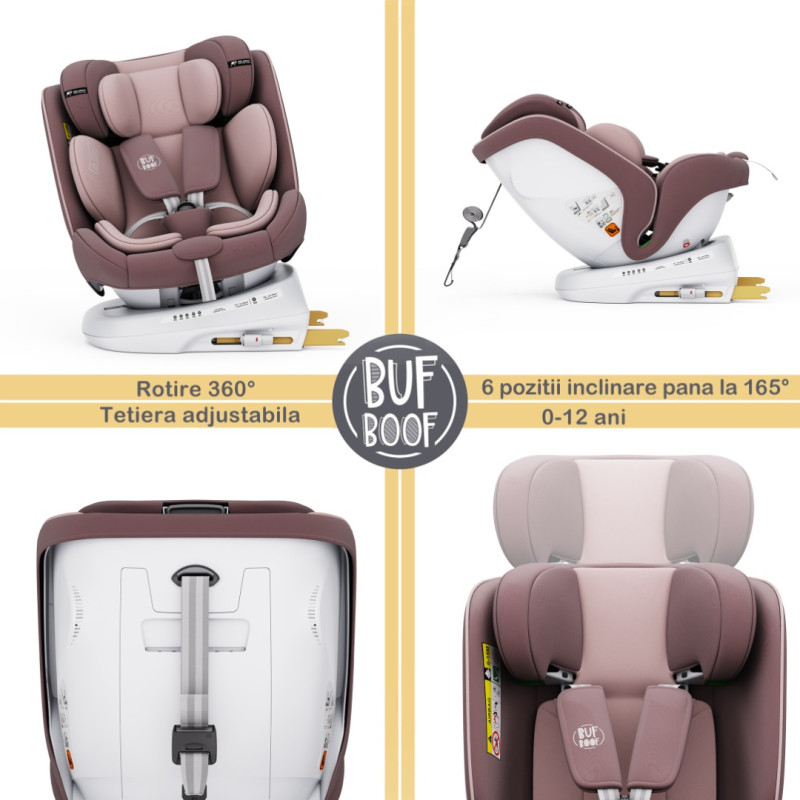BUF BOOF® Scaun Auto P100 i-Size R129 Rotativ 360° ISOFIX 40–150 cm (0–36 kg) LightPurple