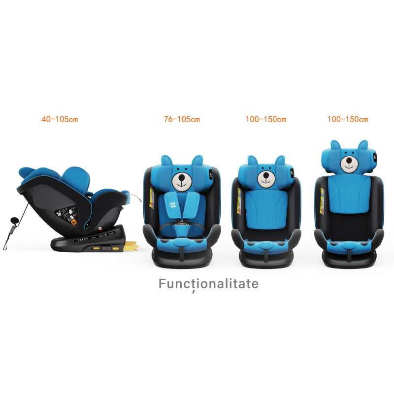 BUF BOOF® Scaun Auto P100 i-Size R129 Rotativ 360° ISOFIX 40–150 cm (0–36 kg) UrsBlue