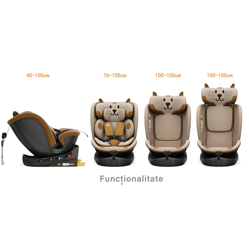 BUF BOOF® B-Joy DELUXE i-Size 40–150 cm Scaun Auto Copii, ISOFIX, Rotativ 360°, Reclinare 155°, Poziție Somn, OrangeCAT
