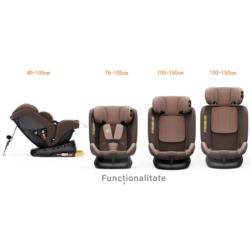 BUF BOOF® Scaun Auto P100 i-Size R129 Rotativ 360° ISOFIX 40–150 cm (0–36 kg) Coffee