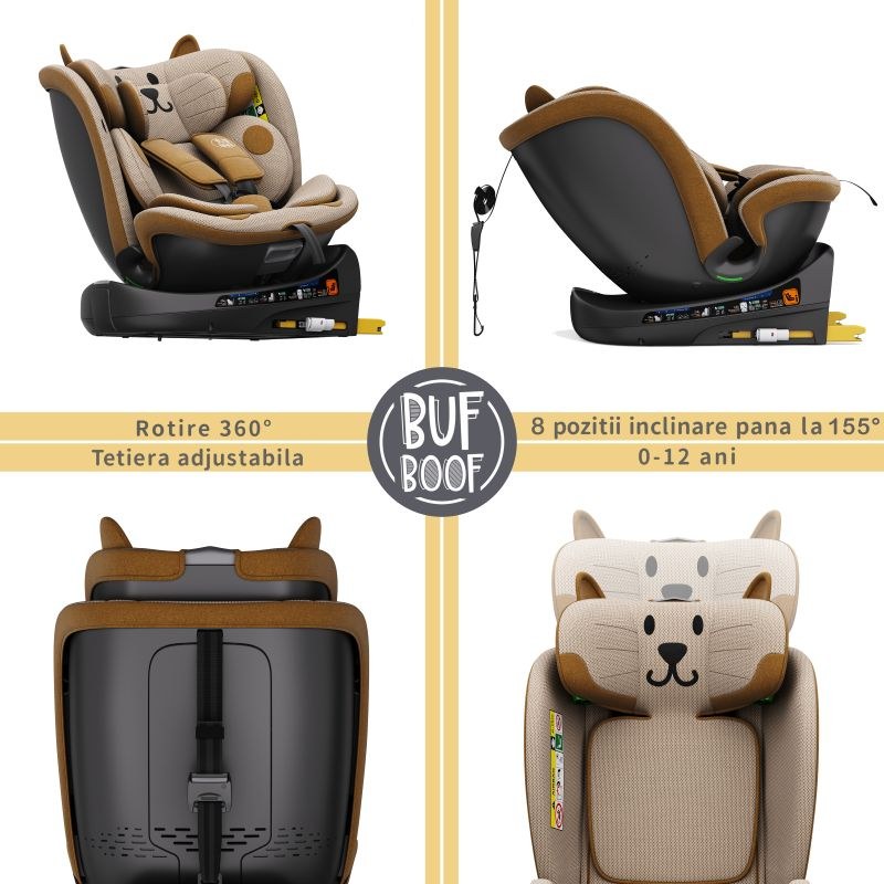 BUF BOOF® B-Joy DELUXE i-Size 40–150 cm Scaun Auto Copii, ISOFIX, Rotativ 360°, Reclinare 155°, Poziție Somn, OrangeCAT