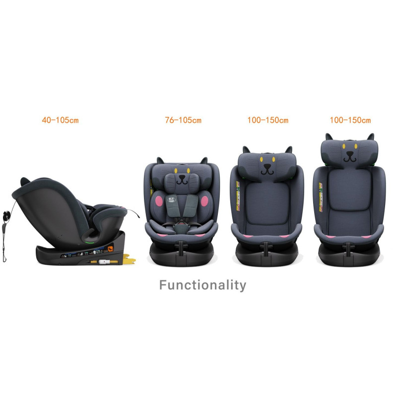 BUF BOOF® B-Joy DELUXE i-Size 40–150 cm Scaun Auto Copii, ISOFIX, Rotativ 360°, Reclinare 155°, Poziție Somn, DarkGreyCAT