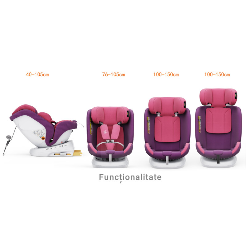 BUF BOOF® Scaun Auto P100 i-Size R129 Rotativ 360° ISOFIX 40–150 cm (0–36 kg) UnicornPink