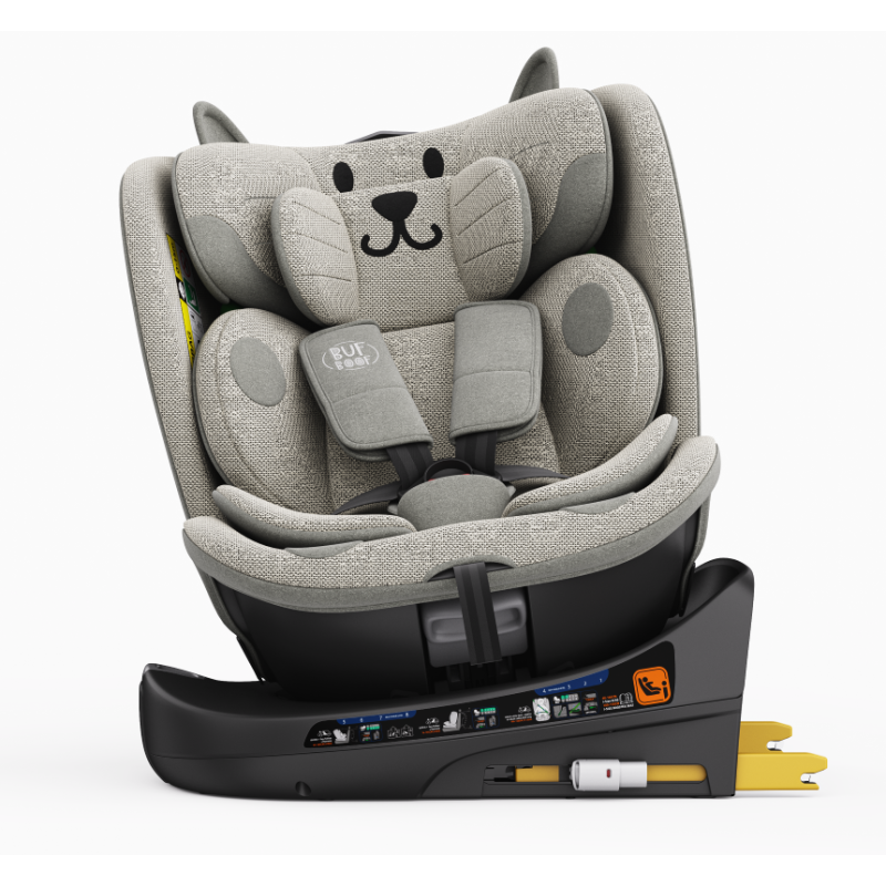 BUF BOOF® B-Joy DELUXE i-Size 40–150 cm Scaun Auto Copii, ISOFIX, Rotativ 360°, Reclinare 155°, Poziție Somn, LightGreyCAT
