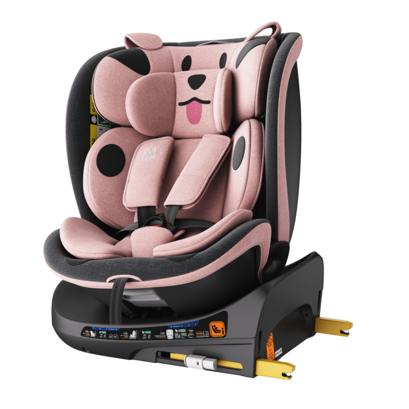 BUF BOOF® B-Joy DELUXE i-Size 40–150 cm Scaun Auto Copii, ISOFIX, Rotativ 360°, Reclinare 155°, Poziție Somn, PinkDOG