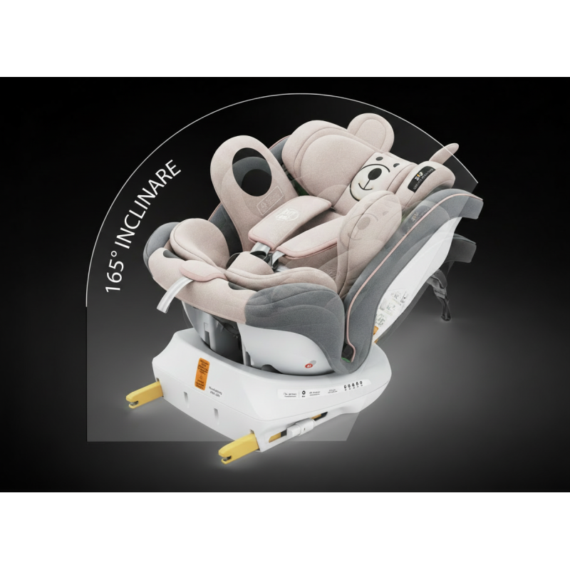 BUF BOOF® Scaun Auto P100 i-Size R129 Rotativ 360° ISOFIX 40–150 cm (0–36 kg) UrsPink