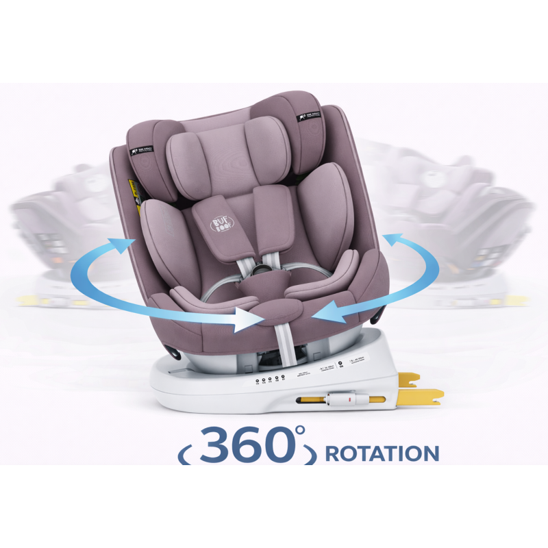 BUF BOOF® Scaun Auto P100 i-Size R129 Rotativ 360° ISOFIX 40–150 cm (0–36 kg) LightPurple