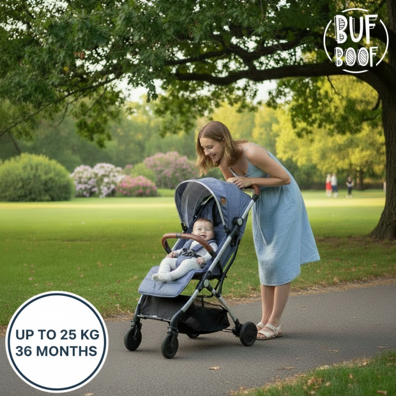 BUF BOOF® S-16 Carucior sport ușor, 0–36 luni, poziție complet orizontala 180°, sistem pliabil cu functie troller LightBlue