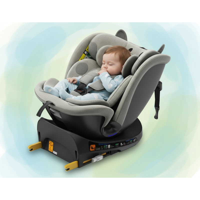 BUF BOOF® B-Joy DELUXE i-Size 40–150 cm Scaun Auto Copii, ISOFIX, Rotativ 360°, Reclinare 155°, Poziție Somn, LightGreyCAT