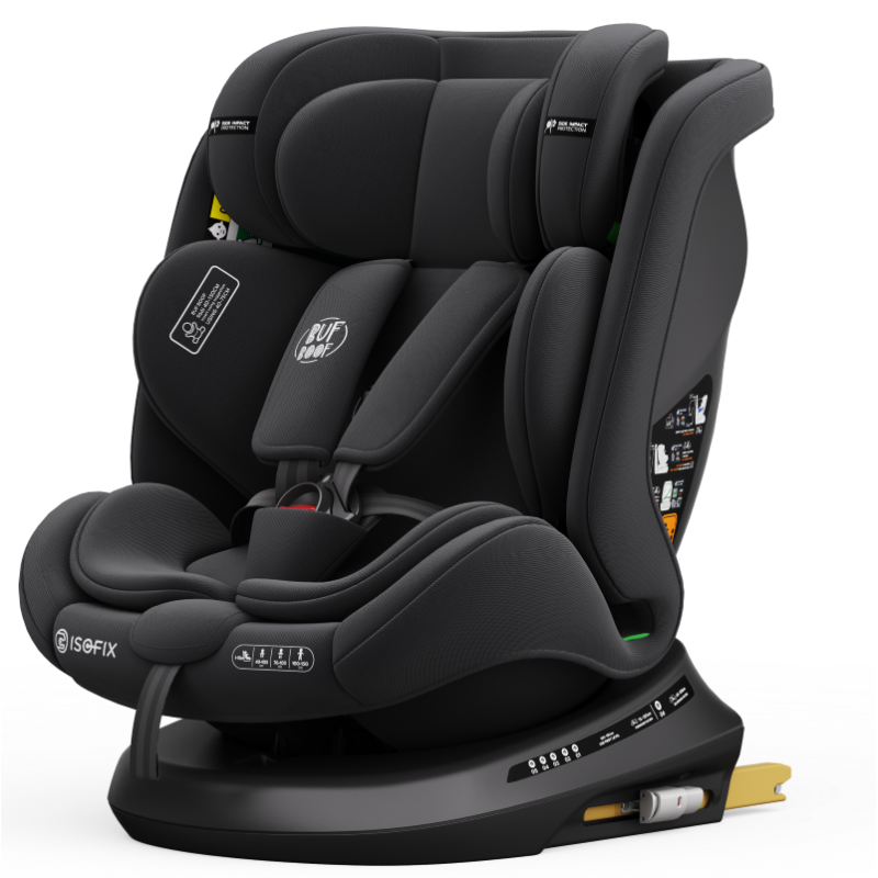 BUF BOOF® Scaun Auto P100 i-Size R129 Rotativ 360° ISOFIX 40–150 cm (0–36 kg) BlackJeans