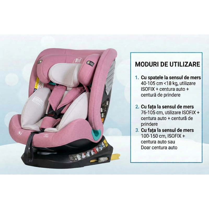 Scaun Auto Saphir DELUXE BUF BOOF iSIZE Purple cu Isofix pozitie somn 165 grade rotativ 360 grade 40-150 cm