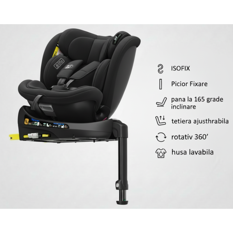Scaun auto N17 Fix iSize BUF BOOF® ISOFIX Rotativ 360 Picior Fixare Pozitie Somn 165 grade 40-150 cm