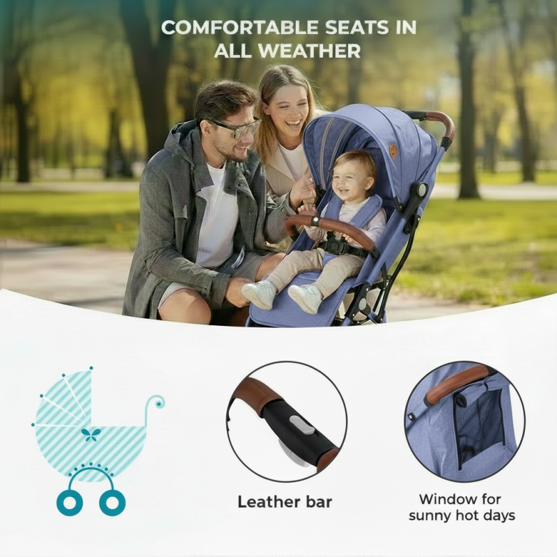 BUF BOOF® S-16 Carucior sport ușor, 0–36 luni, poziție complet orizontala 180°, sistem pliabil cu functie troller LightBlue