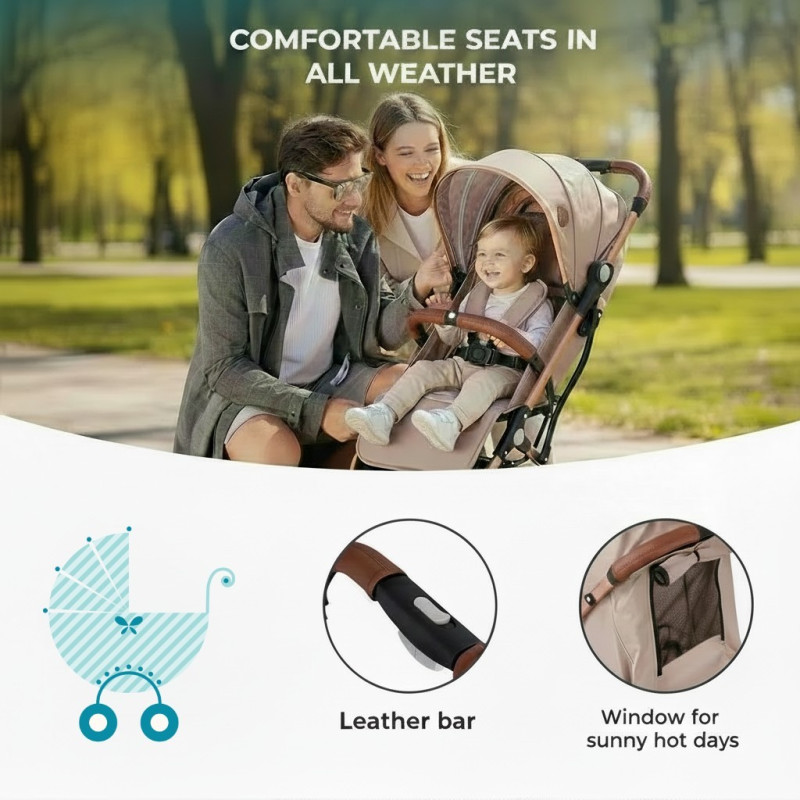 BUF BOOF® S-16 Carucior sport ușor, 0–36 luni, poziție complet orizontala 180°, sistem pliabil cu functie troller, brown