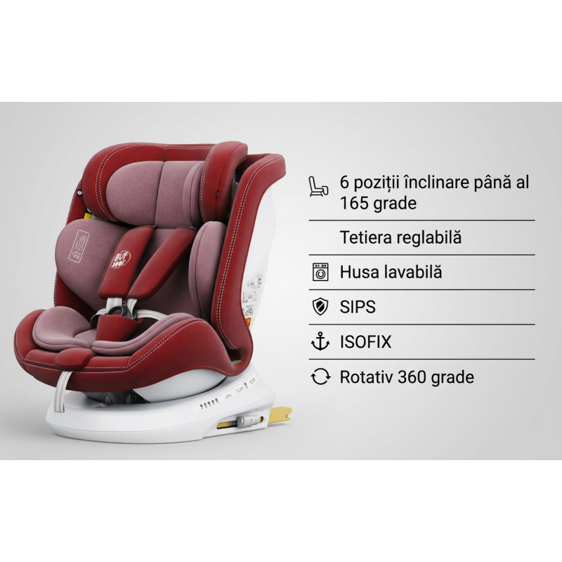 BUF BOOF® Scaun Auto P100 i-Size R129 Rotativ 360° ISOFIX 40–150 cm (0–36 kg) Red