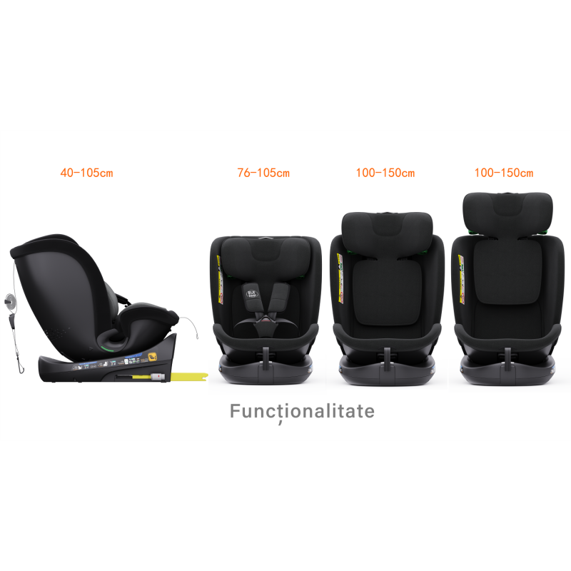 Scaun Auto B-Joy DELUXE BUF BOOF iSIZE Grey cu Isofix pozitie somn 155 grade rotativ 360 grade 40-150 cm