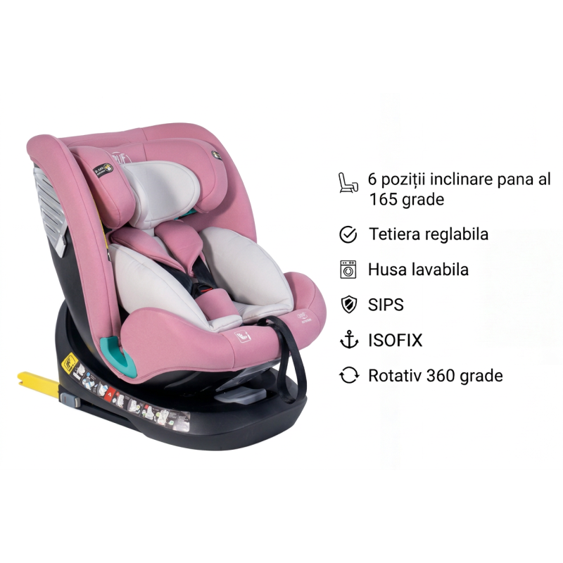 Scaun Auto Saphir DELUXE BUF BOOF iSIZE Purple cu Isofix pozitie somn 165 grade rotativ 360 grade 40-150 cm